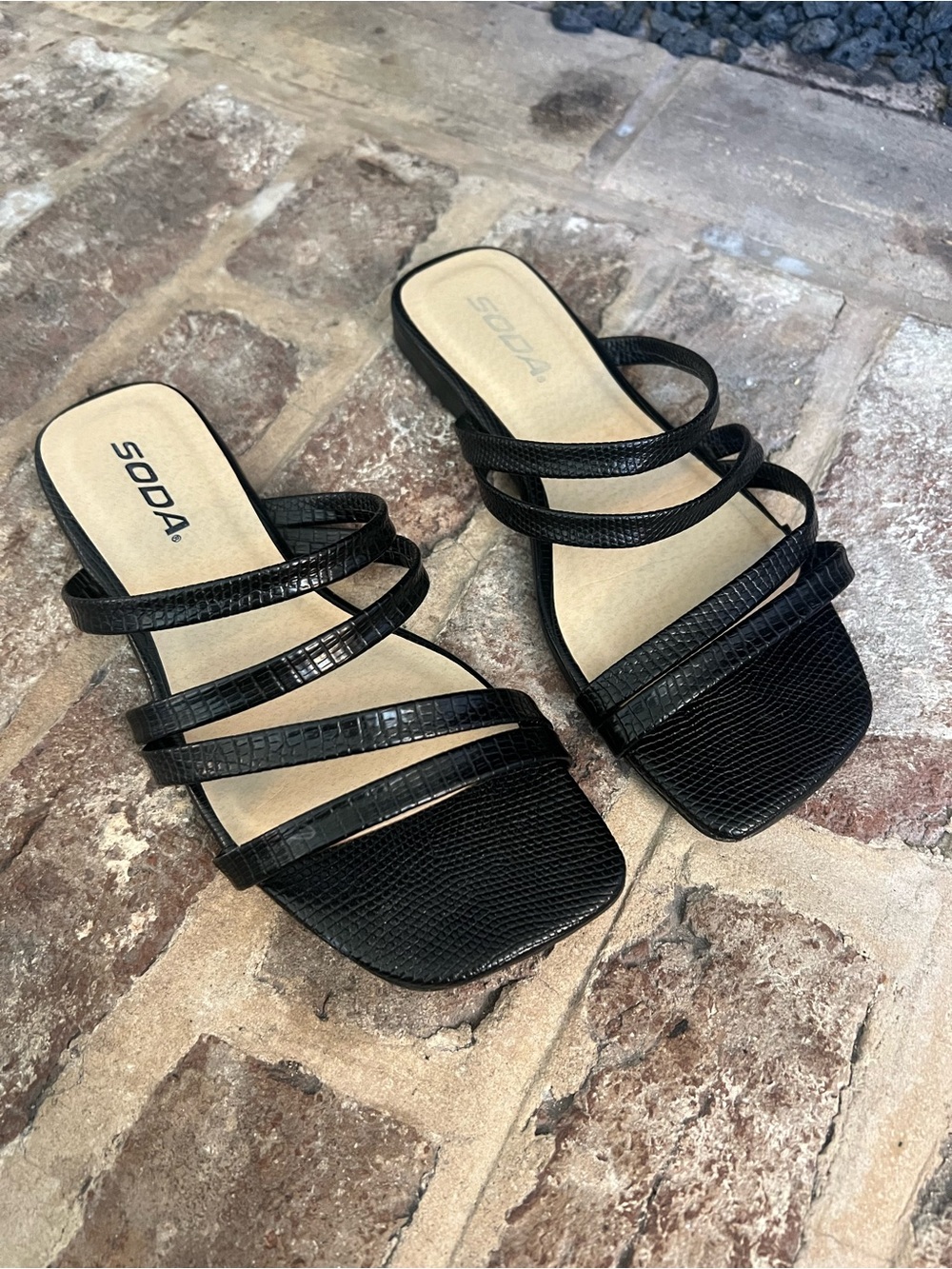 Soda Black Slide Sandals
